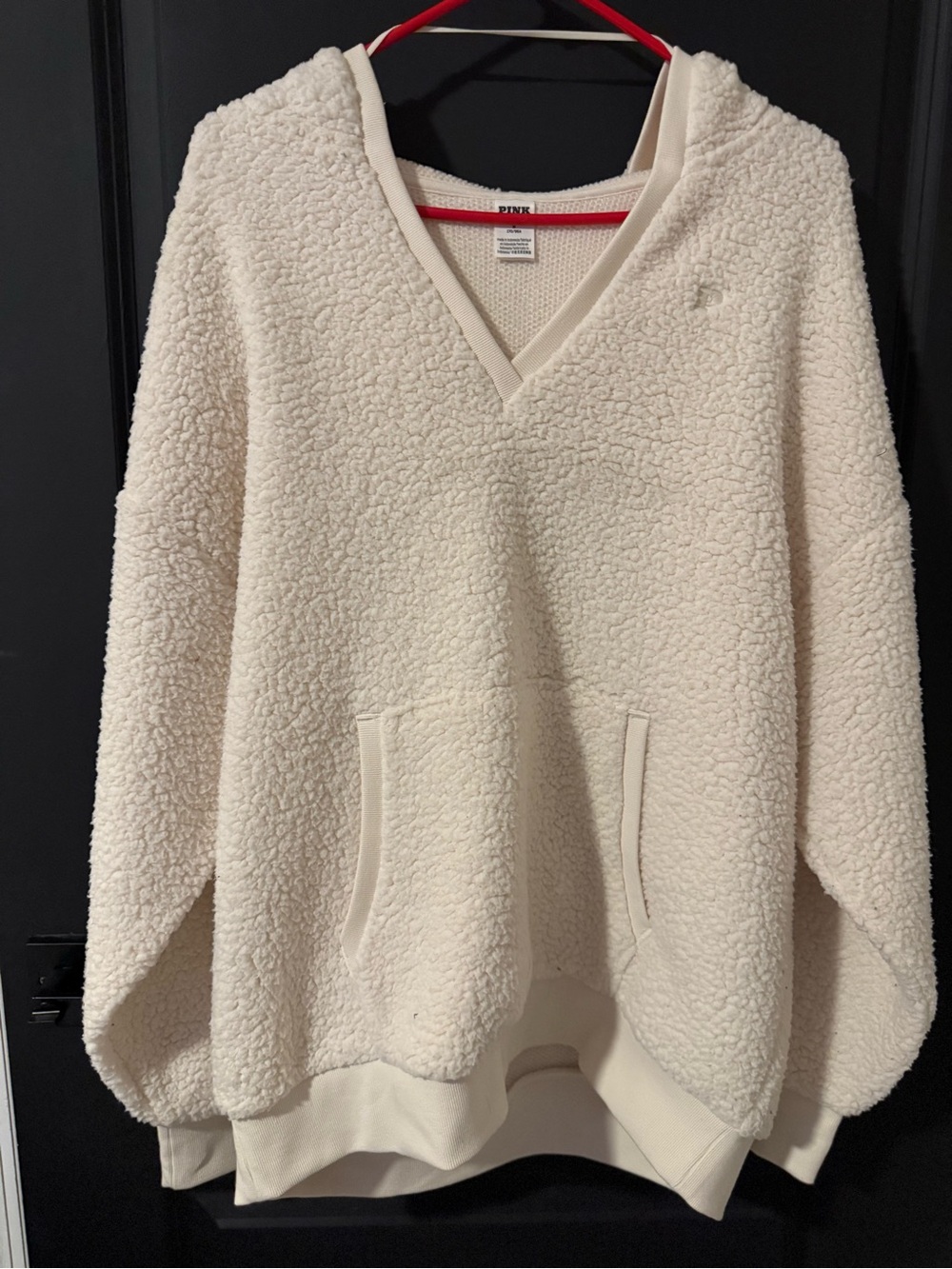 PINK Victoria's Secret Cream Sherpa V-Neck Hoodie